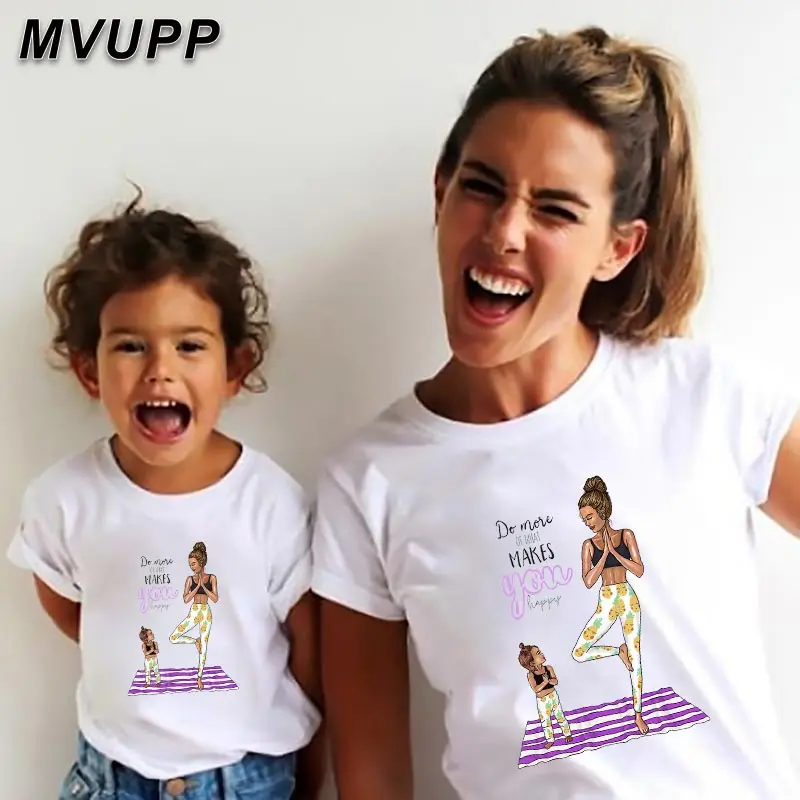 Одинаковая одежда для всей семьи с принтом Мама и я йоги летняя мультяшная