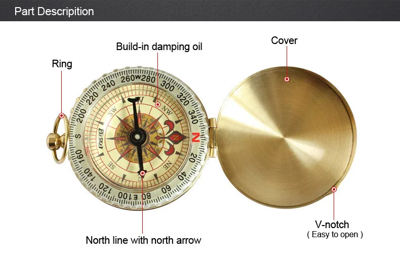 Eyeskey EK50 Portable Golden Compass Delicate Brass Pocket Mini Compass Watch Style Outdoor Camping Hiking