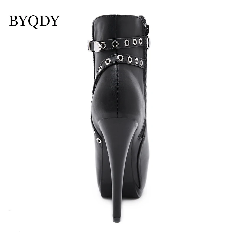 Женские ботильоны на высоком каблуке BYQDY черные кожаные ботинки платформе с