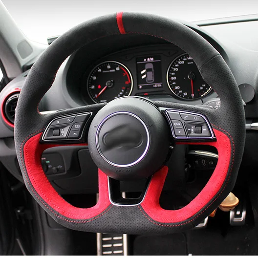 Preise Auto Pi Echt Alcantara Lenkrad Abdeckung Geeignet Für Audi A4L Q5 A6L A5 A3 Q7 A8L Wildleder Hand-genäht Grip Abdeckung Auto Zubehör