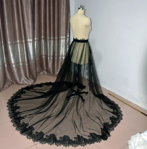 Buy black lace detachable train skirt of the Tulle removable petticoat underskirt custom size on