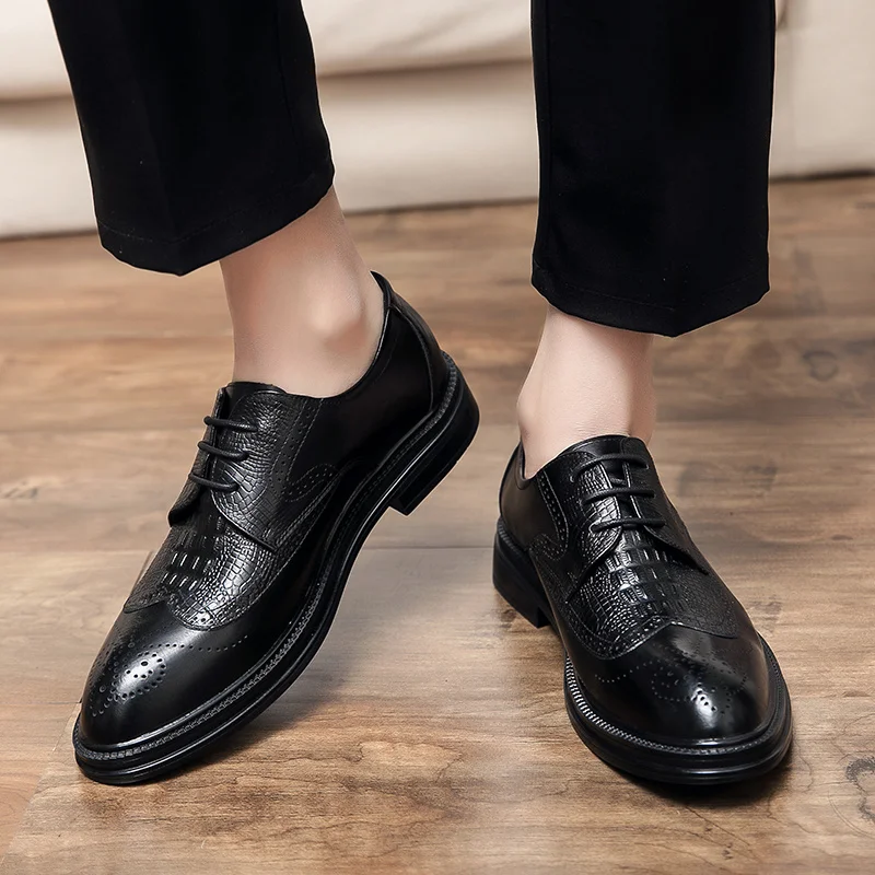 Туфли мужские с острым носком роскошные брендовые деловые дышащие базовые для