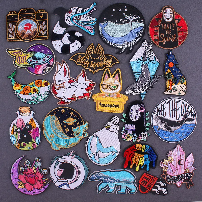 Мультяшные нашивки с животными аниме термоклейкие для одежды китами наклейки