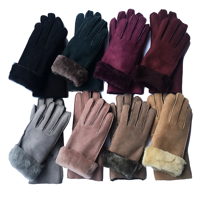 Зимние женские перчатки из овечьей кожи теплые натуральной кашемировые меховые