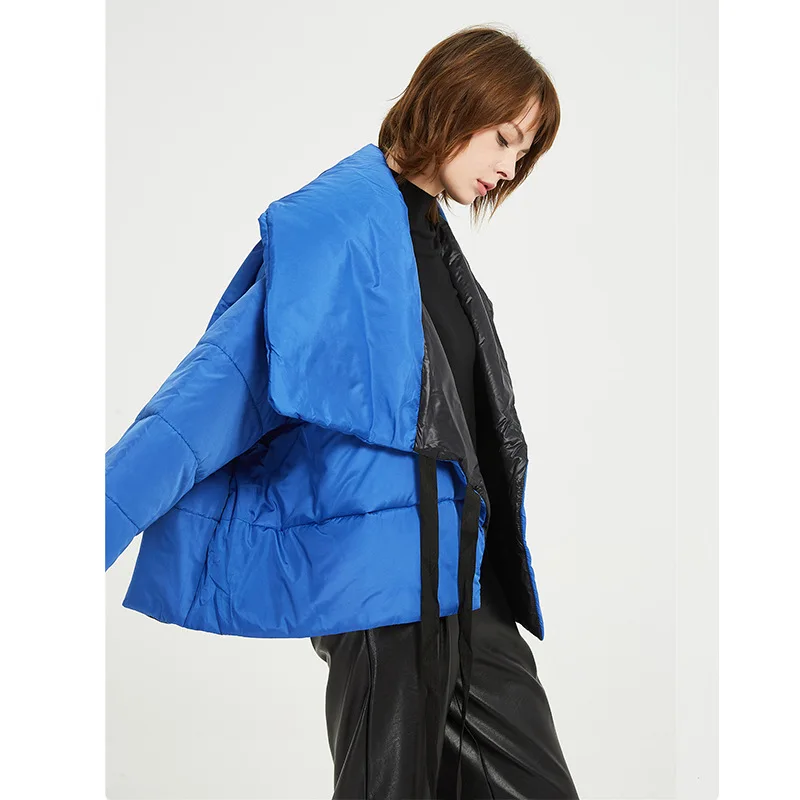 2021  Winter Casual  Jacket Women Casual Blue Lapel Cloak Shawl Fashion Tie Wide Loose Jacket Solid Color Irregular Parkas