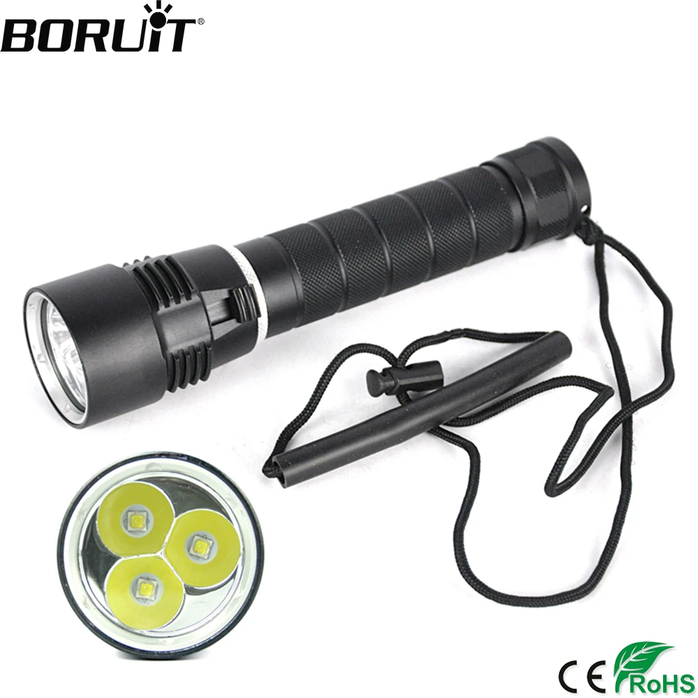 BORUiT M23 светодиодный фонарик для подводного плавания с высокой мощностью 3* XM-L2 100 лм фонарь для подводной съемки 18650/26650 м фонарь с плавным затемнением