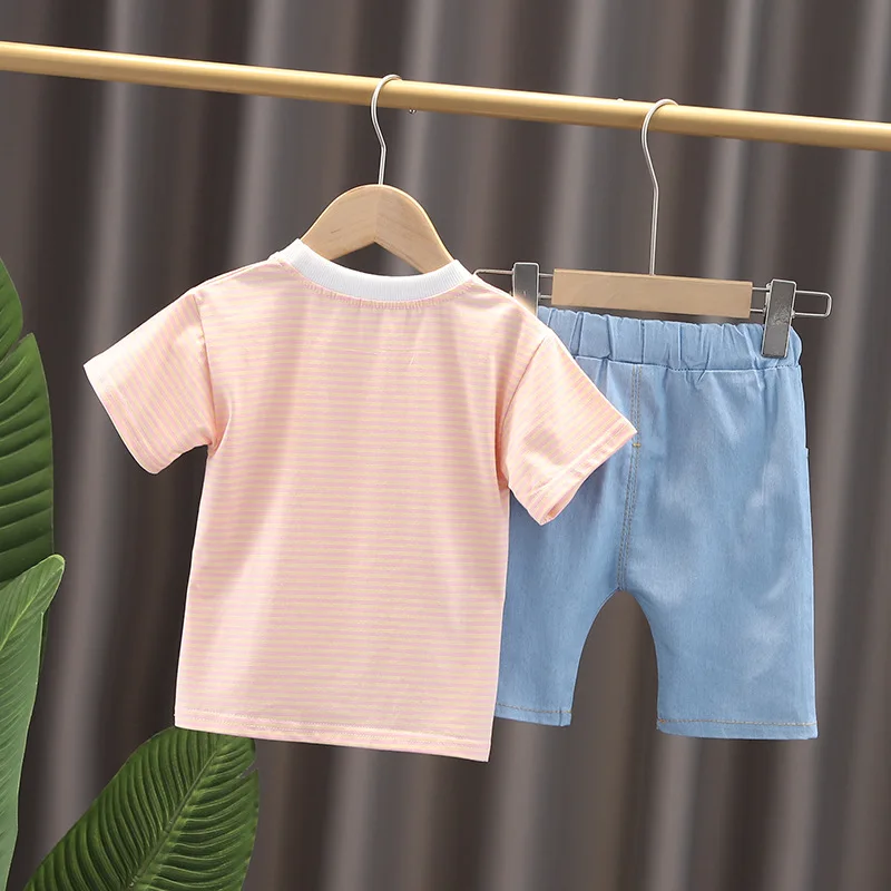 Baby Infant Clothing New Summer Children Boys Girls Stripe T Shirt Shorts 2Pcs/sets Kid Cartoon Clothes Toddler Sports Tracksuit