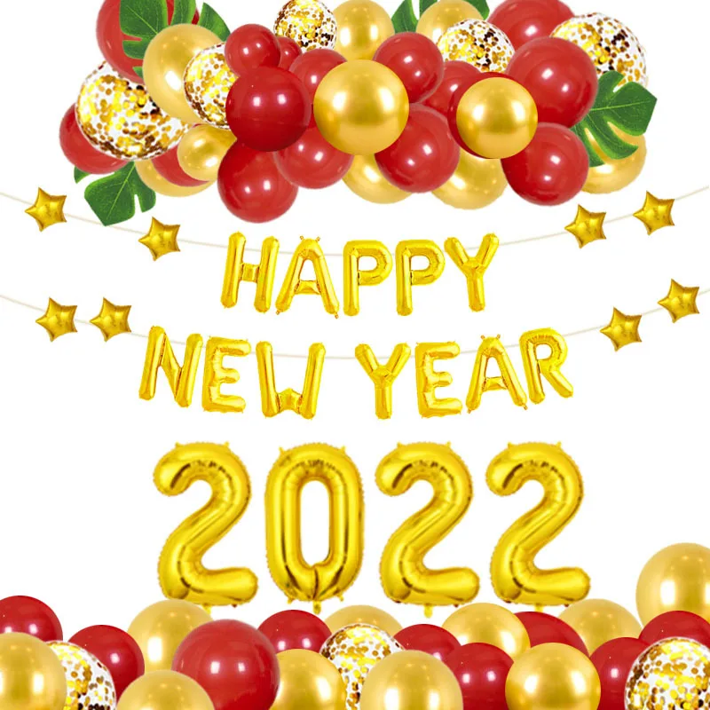 

2022 Happy New Year Party Decoration Red Gold Latex Confetti Balloon Set Number 2022 Foil Balloons for New Year Party Supplies