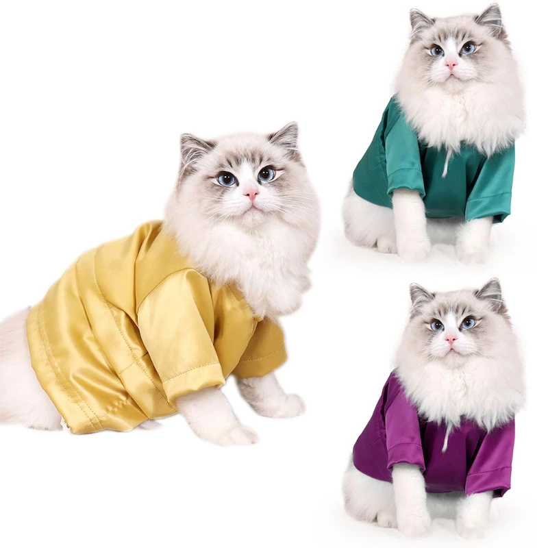 

Colorful Silk Non-Sticky Cat Clothes Reduce Hair Loss Home Outdoor Solid Color Washable Pet Shirt Summer Cooling Kitten