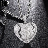 hip hop bling shiny iced out micro paved cz broken heart with dollar sign necklaces pendants for men rapper jewelry