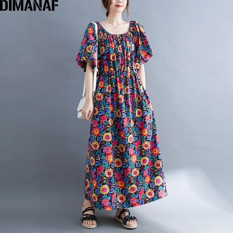 

Женское платье-макси из хлопка, с цветочным принтом