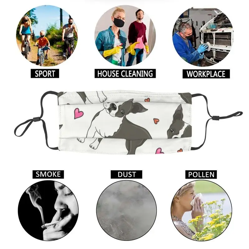 

Love Boston Terrier Mask Reusable Men Puppy Dog Mouth Face Mask Anti Haze Dustproof Protection Cover Respirator Mouth-Muffle