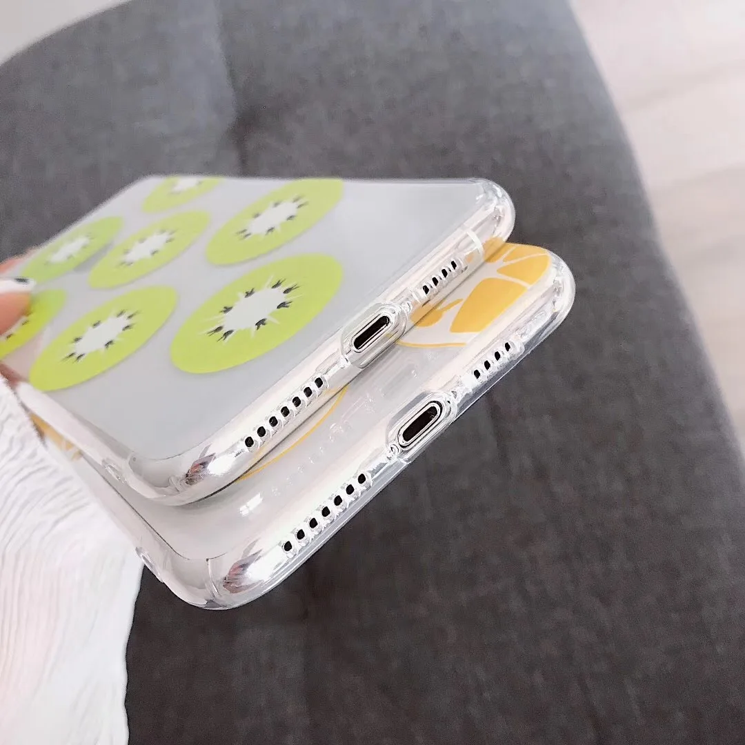 INS Korea Fresh Summer Fruit Orange Kiwi phone case For iphone Xs MAX XR X 6 6s 7 8 plus Cute transparent soft TPU back Cover |