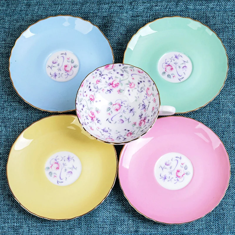 Керамический костяной чайный набор 180 мл с цветами в пасторальном стиле