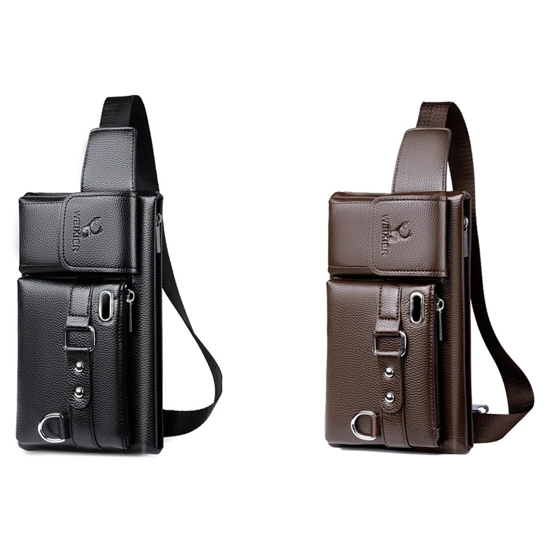 

Сумка-мессенджер WEIXIER Мужская на одно плечо, повседневная сумочка большой вместимости, портмоне коричневого и черного цвета, 2 шт.