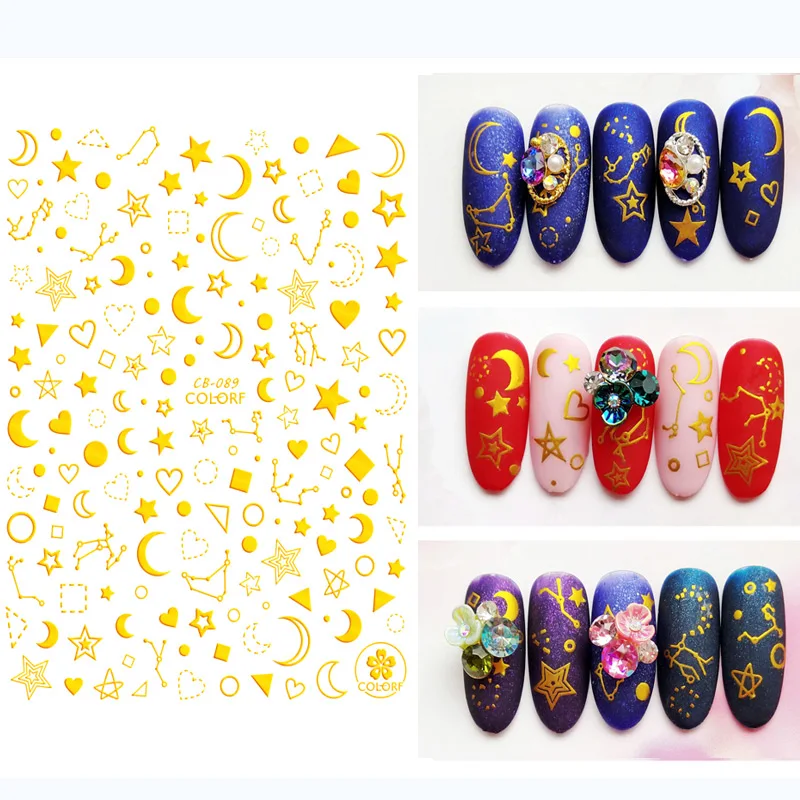 Красочные стикеры 3D на ногти Nail Art Переводные снежинки дизайн золото наклейка