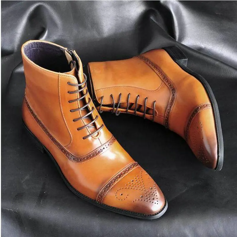 Новые осенние мужские ботинки на молнии винтажная Мужская обувь с перфорацией