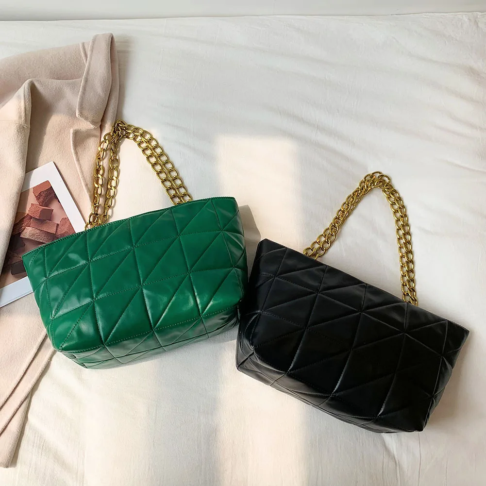 

Fashion Women Geometric Pure Color PU Leather Shoulder Bags Vintage Chain Underarm Bags for Women Outdoor Shpping