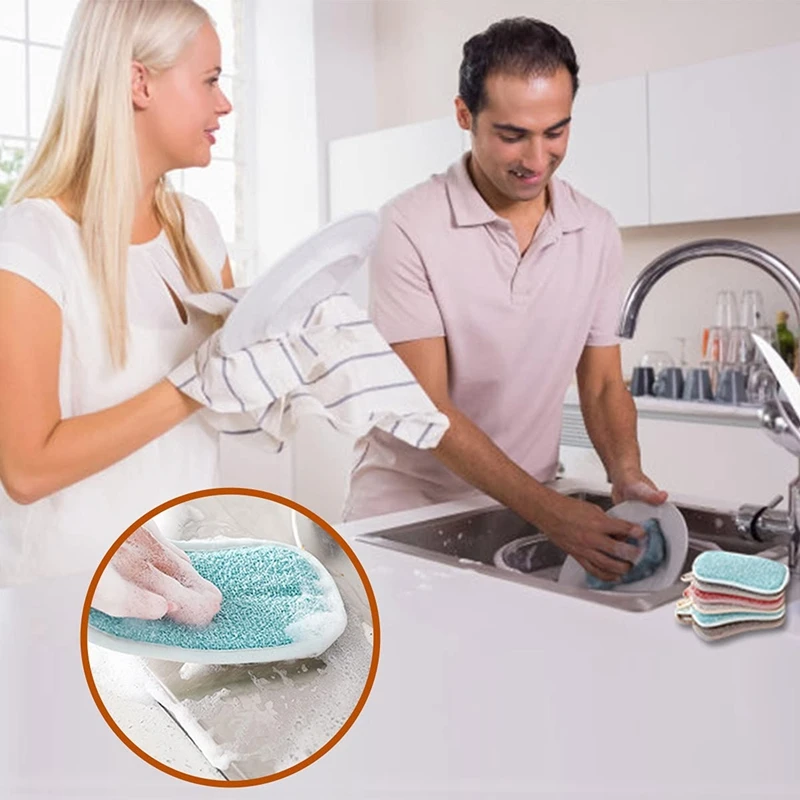 8 PCS Microfiber Sponge Washable Reusable Does Not Scratch Double Sided Soft Clean Dishes | Дом и сад