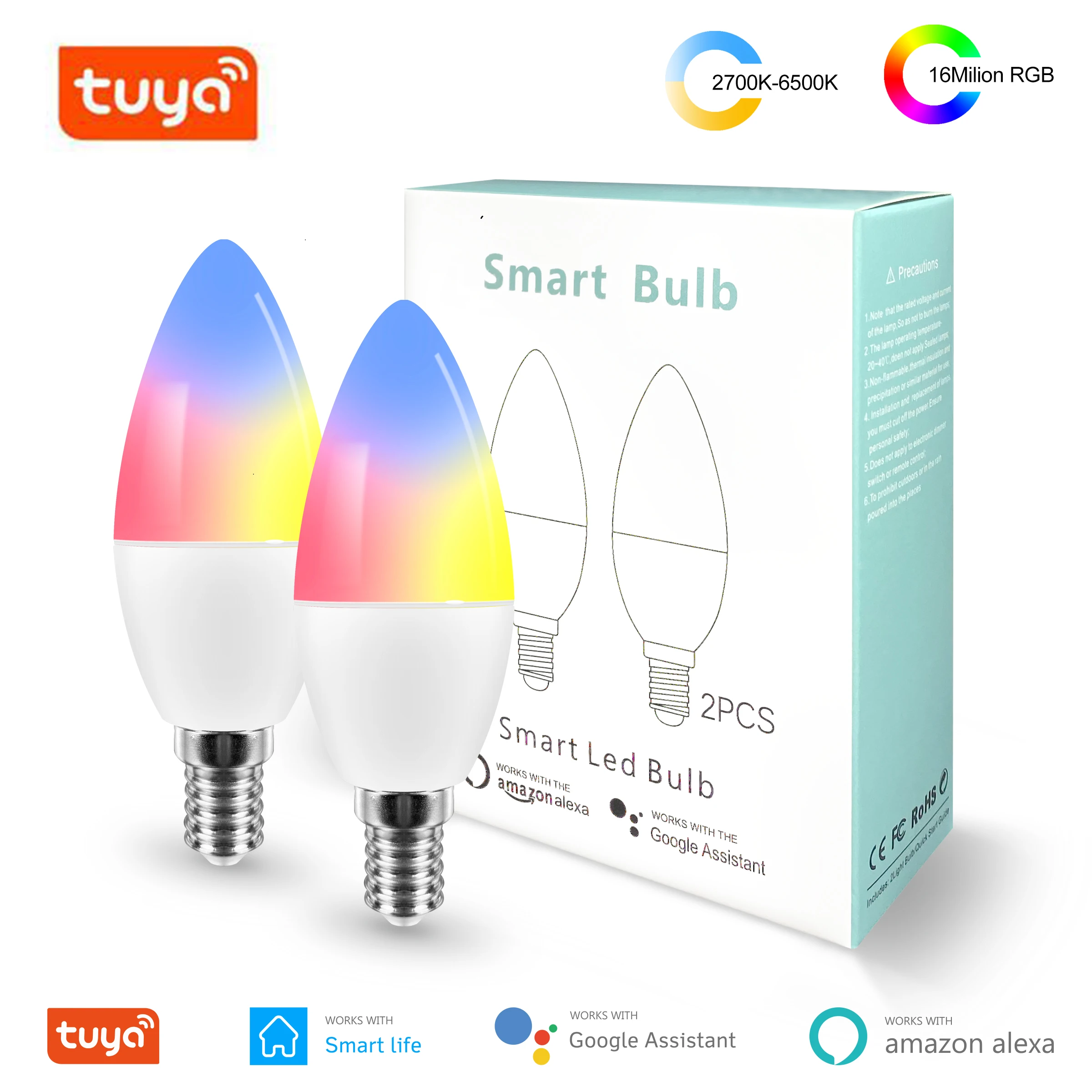 Tuya Smart Wifi светодиодные лампы E12 E14 RGB + W C затемнения светильник Светодиодная лампа