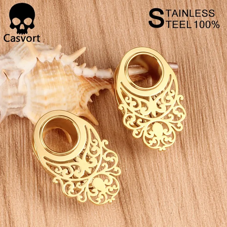 Casvort 2pcs Беруши Тоннели 316L нержавеющая сталь Висячие пирсинг серьги измерительные приборы ювелирные изделия с расширителем для тела пара