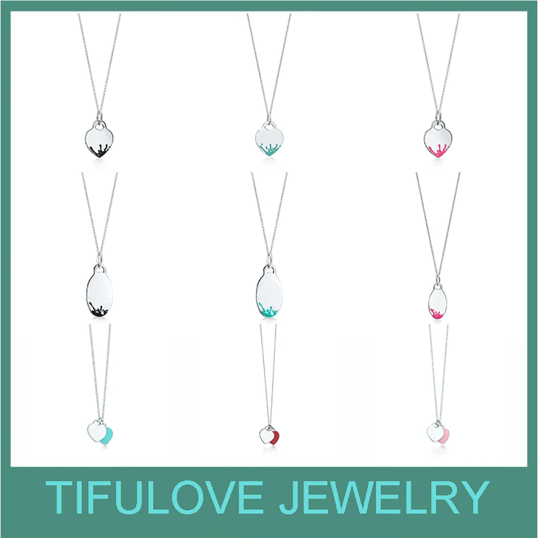 

Ladies fashion enamel heart-shaped double heart-shaped necklace Classic original logo for holiday gifts for friends and relative