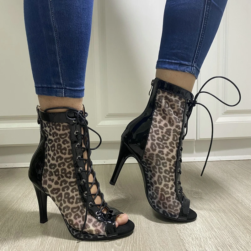 2022 Women Dancing Sandals High Quality Sexy Open Toe Zipper Lace Up High Heels Summer Sandal Black Dance Shoes Plus Size 46