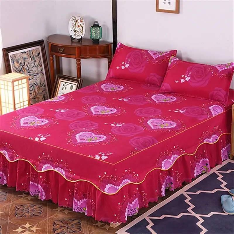 3PCS/Set Decor Home Summer Bed Sheets Textile Bedding Flat Sheet Flower Sheet+ Pillow Covers Soft Warm Bedskirt | Дом и сад
