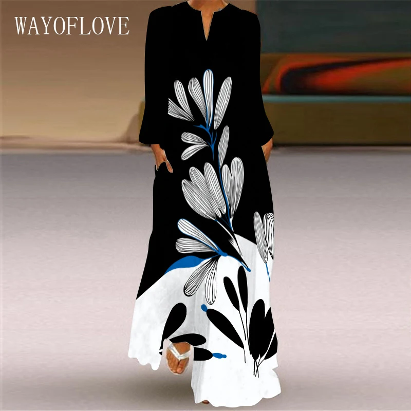 WAYOFLOVE 3D лиственным принтом с длинным рукавом платье 2021 осень пляжные