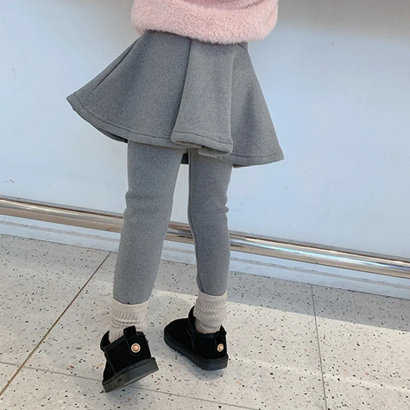 

DFXD Kids Girl Skinny Leggings Skirt-pant New Winter Solid Color Plus Velvet Thick Skirt-Pants Korean Baby Clothing For 2-8Yrs