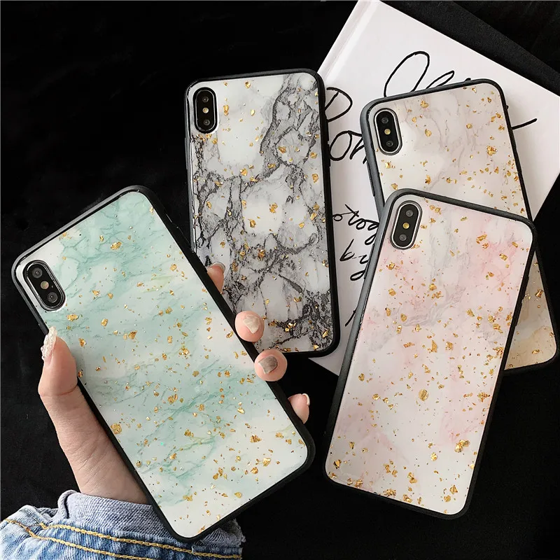 Блестящий чехол для телефона с золотыми блестками и мрамором Huawei P20 Lite P30 Pro Y6 Y7 Y9