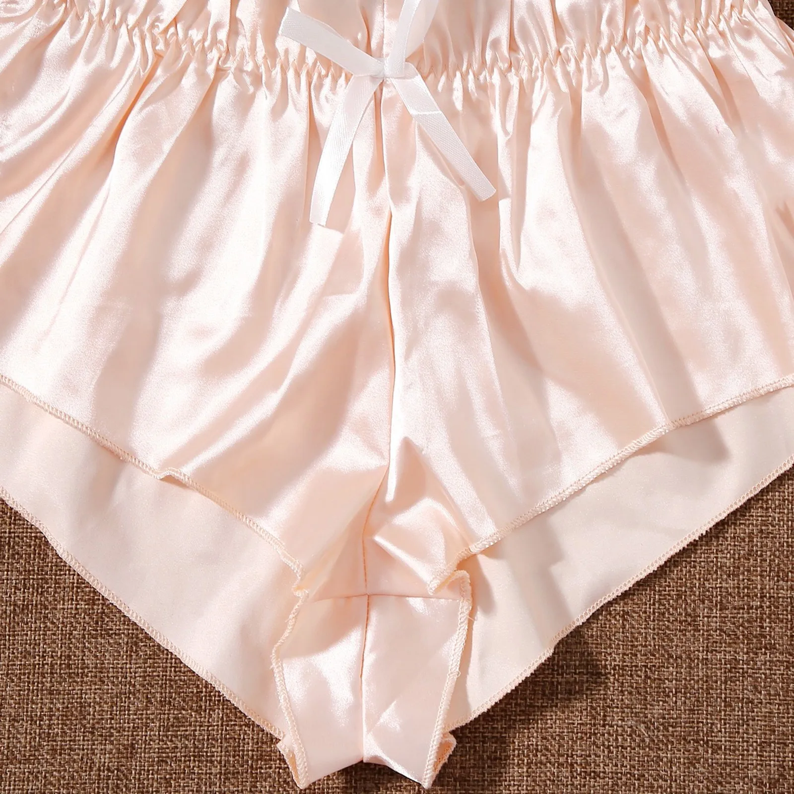 

Sexy Lingerie Women's Pajamas Sleepwear Pijama Mujer Sleeveless Strap Underwear Pyjama Lace Trim Satin Cami Top Short Pajama Set