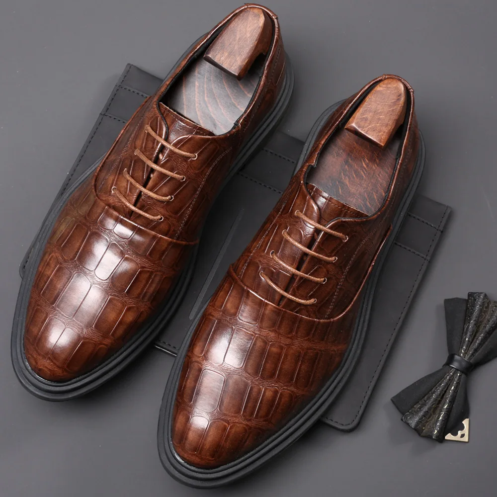 

Mens Crocodile Skin Leather Shoes Patent Leather Oxford Shoes for Men Luxury Dress Shoes Slipon Wedding Shoes Leather Brogues