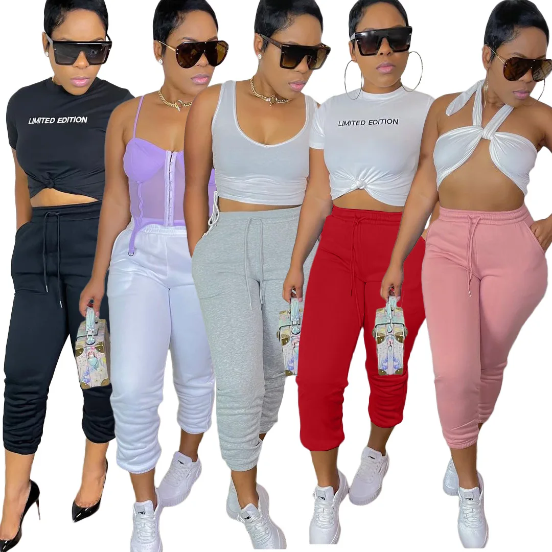 

Winter Casual Solid Sweatpants with Pockets Drawstring Pencil Long Pants Woman Joggers Calf-length Cargo Pants Streetwear 2021