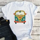 Цветок автобус Графические футболки 2021 для женщин модная летняя одежда для детей, с круглым вырезом, принт с героями мультфильмов, эстетическая одежда в стиле Харадзюку, белый цвет