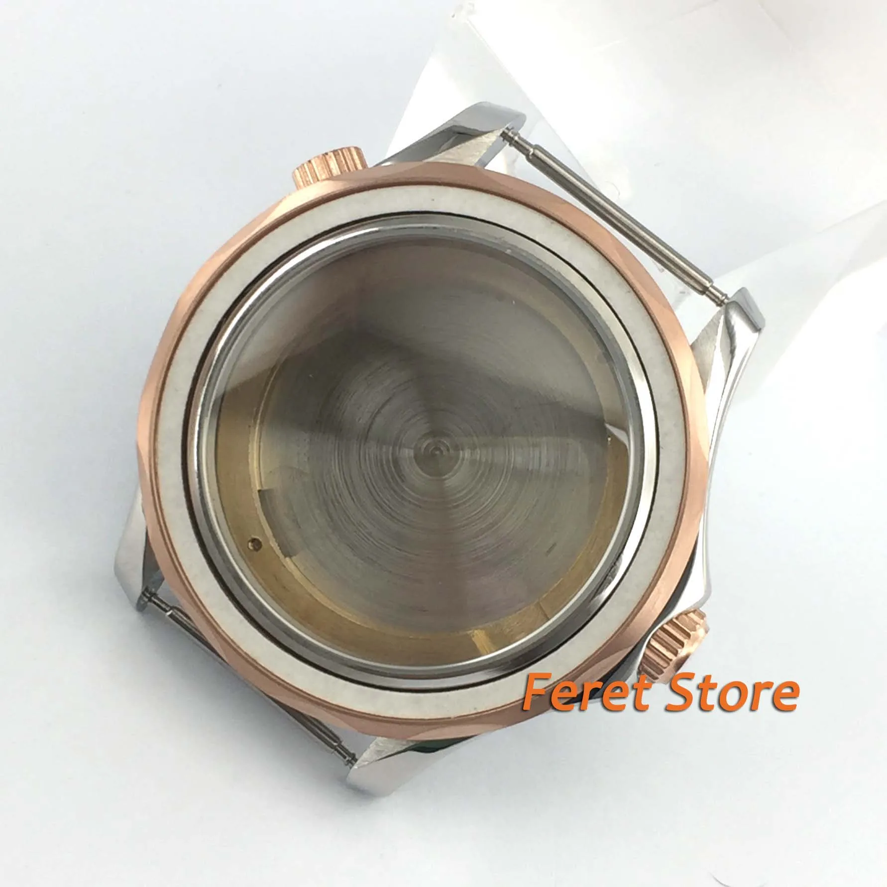 Полированный 41 мм розовое золото черный Сапфир из нержавеющей стали подходит для