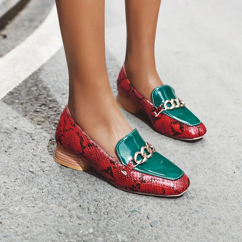 Women Shoes Snake Print Mixed colors Low Heels Woman Mary Jane Classics Ladies Autumn Square head Pumps Female Size 34-43 | Обувь