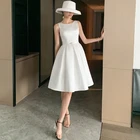 Женское короткое вечернее платье AE923 без рукавов с круглым вырезом, официальное белое платье для свадебвечерние, коктейльные платья