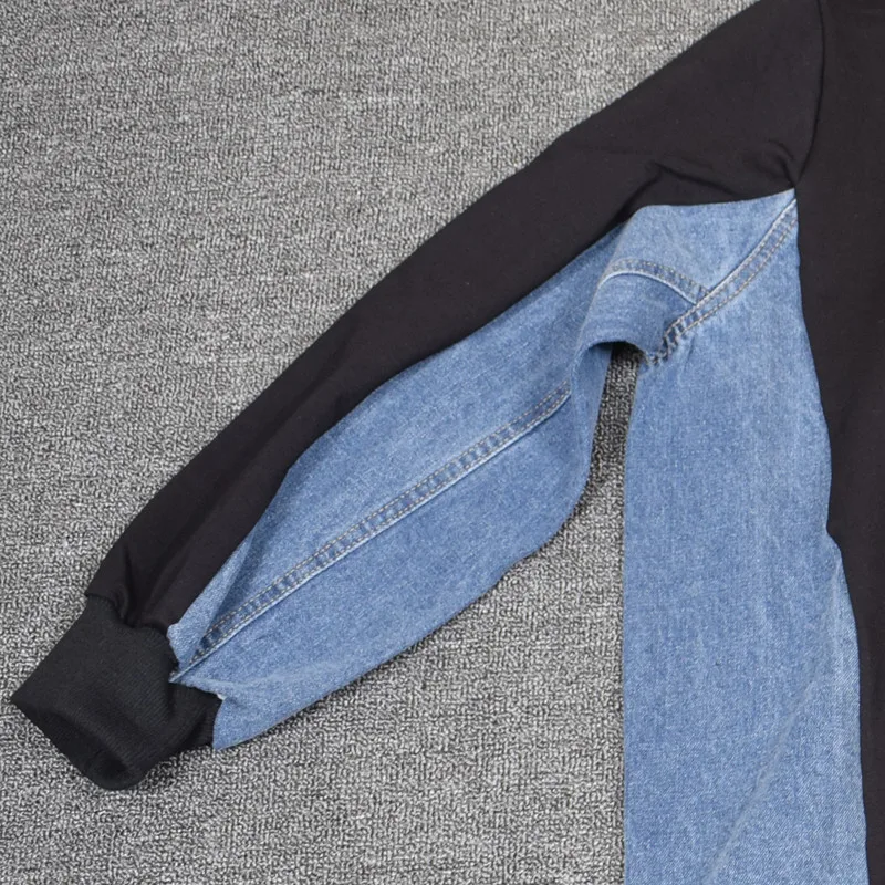 

Women Pullover Sweatshirt Dress Deer Print Pattern Patchwork Design Denim Jeans Streetwear Female Hoodies Christmas Harajuku