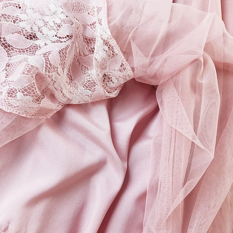 

2020 Kawaii Long Tulle Skirt Lace Korean Sweets Women Japanese Lace-up Pink Skirt Pleated High Waist Korean Style Clothing