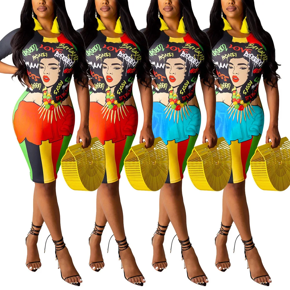 Fadzeco африканские платья для женщин Дашики Племенной принт летнее облегающее