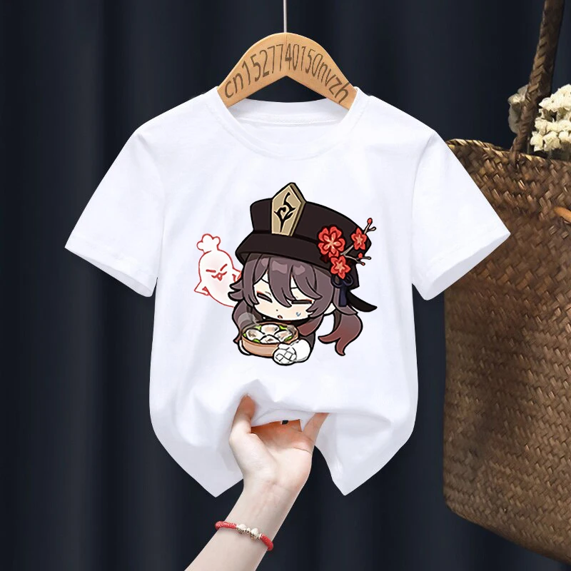 

Hu Tao Genshin Impact Print Red Kid T-shirts Children Baby Black Harajuku Kawaii Clothes Boy Girl Tops Gift Present ,Drop Ship