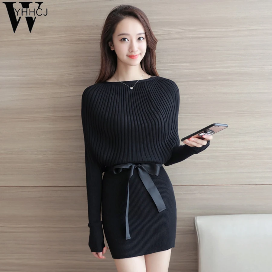 WYHHCJ 2019 женское осеннее/зимнее вязаное платье свитер облегающее однотонное