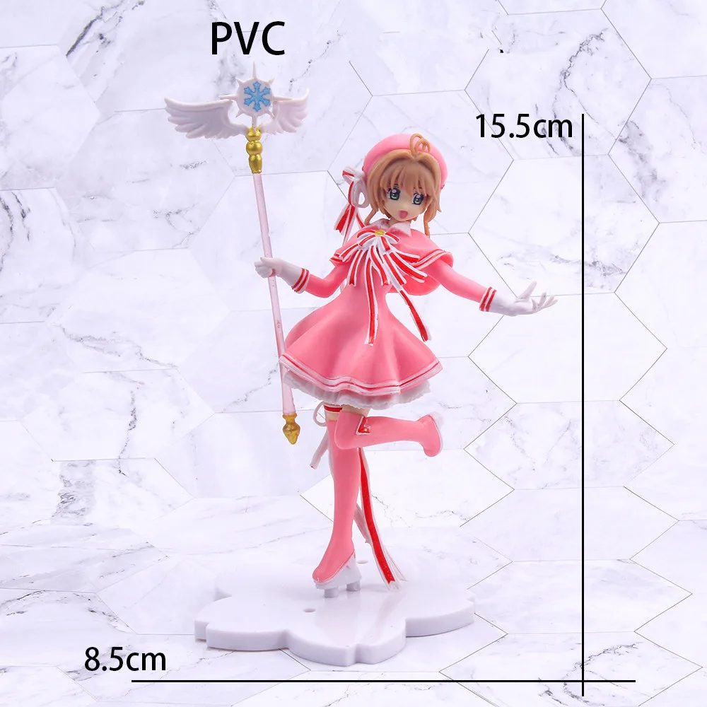 

Anime Lovely Pink Card Captor SAKURA Action Figures Toys Girls PVC Figure Model Magic Wand Girls Car Cake Decorations Gift