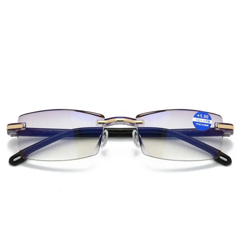 

Anti Blue Ray Reading Glasses Women Dimond Cutting Rimless Eyewear Men Anti Fatigue Hyperopia Presbyopic Glasses 1.5