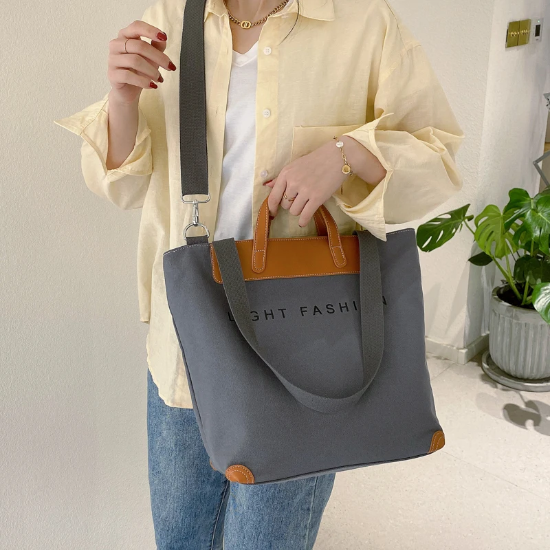

Casual Canvas Women Handbag Designer Letter Print Shoulder Bag Fashion Female Leather Patchwork Large Capacity Tote Shopping Bag