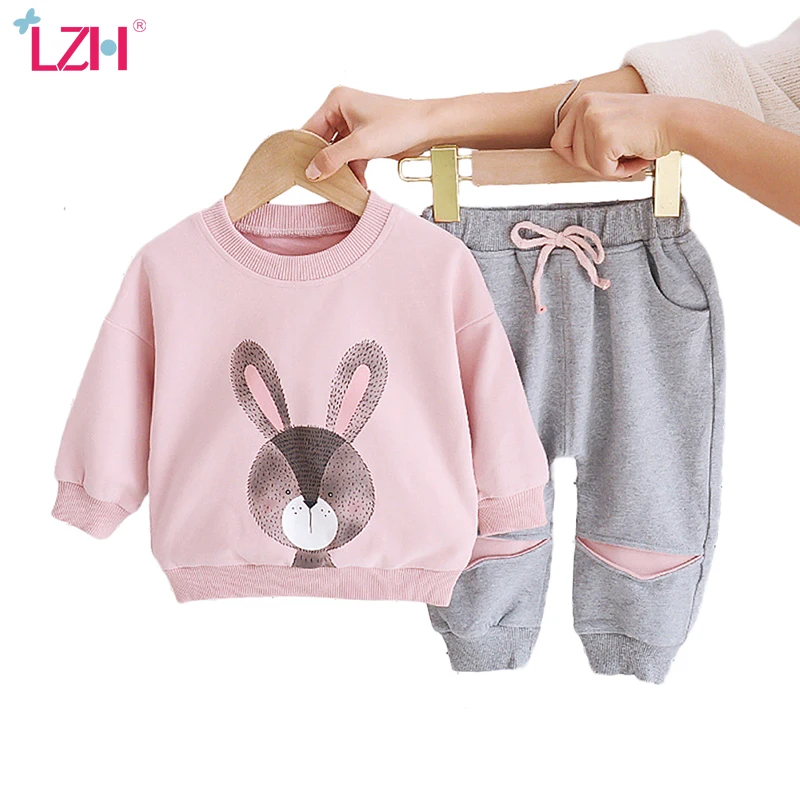 LZH Одежда для новорожденных девочек 2021 новая весенняя одежда младенцев с принтом кролика 2 шт. наряды детские