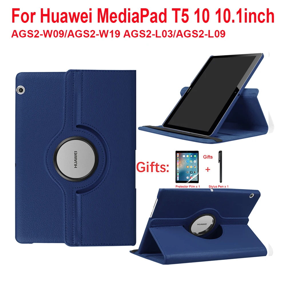 

For Huawei MediaPad T5 10 AGS2-W09/L09/L03 10.1 Tablet Funda Stand PU Leather Flip Cover for 360 Rotating Case Huawei T5 10.1