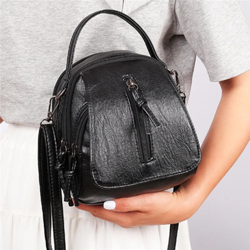 

Vintage Soft Leather Shoulder Bags Large Capacity Female Handbag Double Compartment Crossbody Bags Women Small Tote For Female