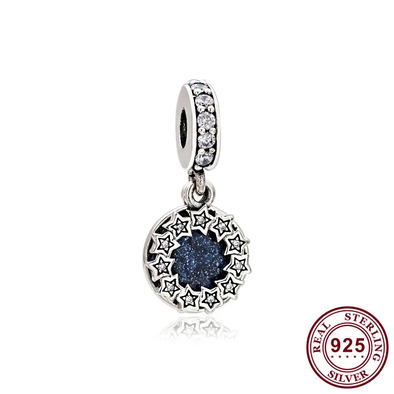 

925 Sterling Silver Charm New Blue Star Pendant For Valentine's Day Fit Pandora Women Bracelet & Necklace Diy Jewelry